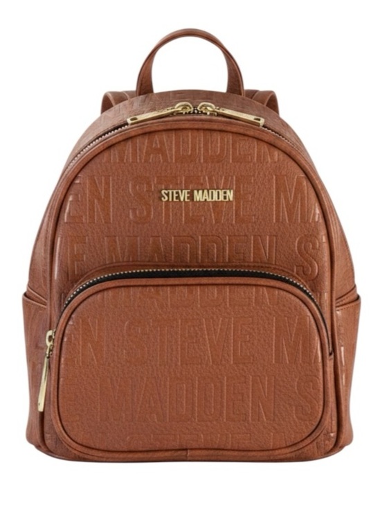 Steve Madden Handbags - Steve Madden Cognac Faux-Leather Mini Backpack with Embossed Logo
